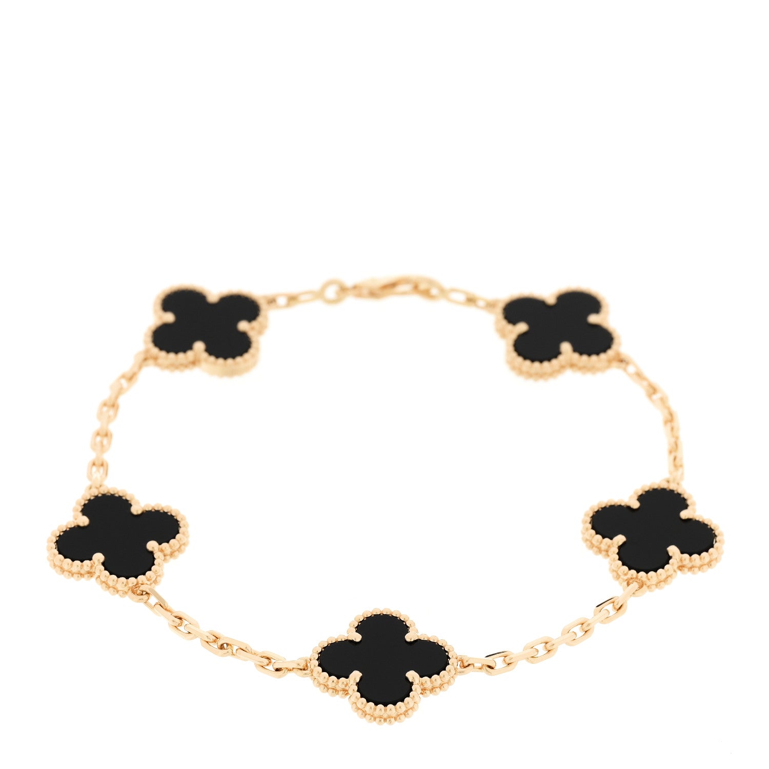 Van Cleef & Arpels 18K Yellow Gold Black Onyx 5 Motifs Vintage Alhambra Bracelet 1 of 5