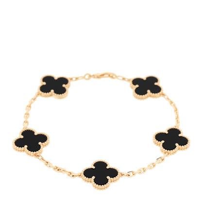 Van Cleef & Arpels 18K Yellow Gold Black Onyx 5 Motifs Vintage Alhambra Bracelet 1 of 5