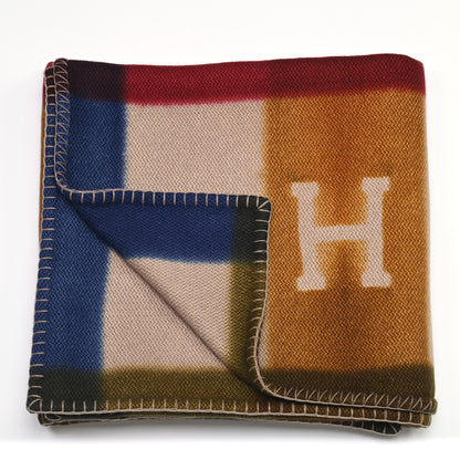Hermes Cashmere H Tartan Dye Blanket Pourpre Kaki 2 of 3