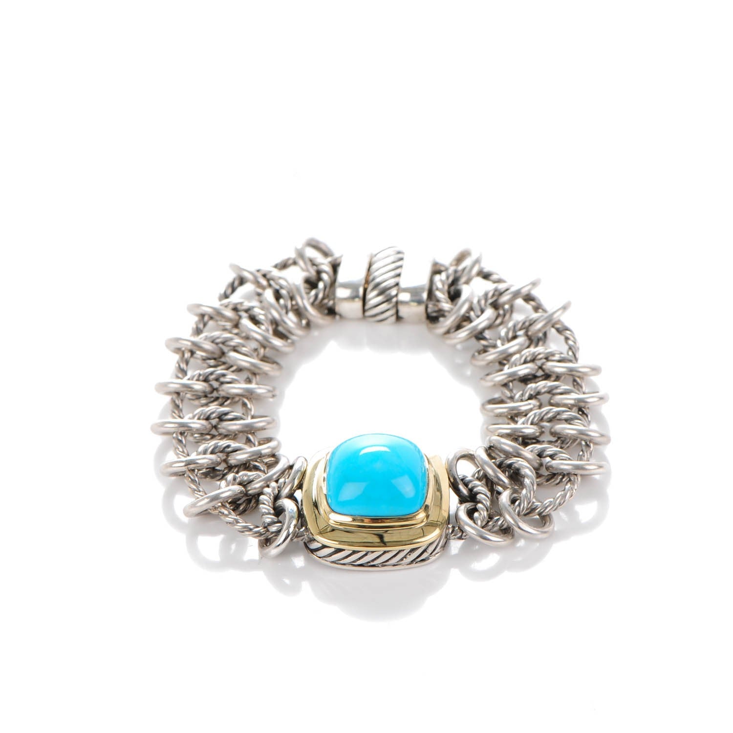 David Yurman Sterling Silver 18K Yellow Gold Turquoise 14mm Albion Bracelet 4 of 6
