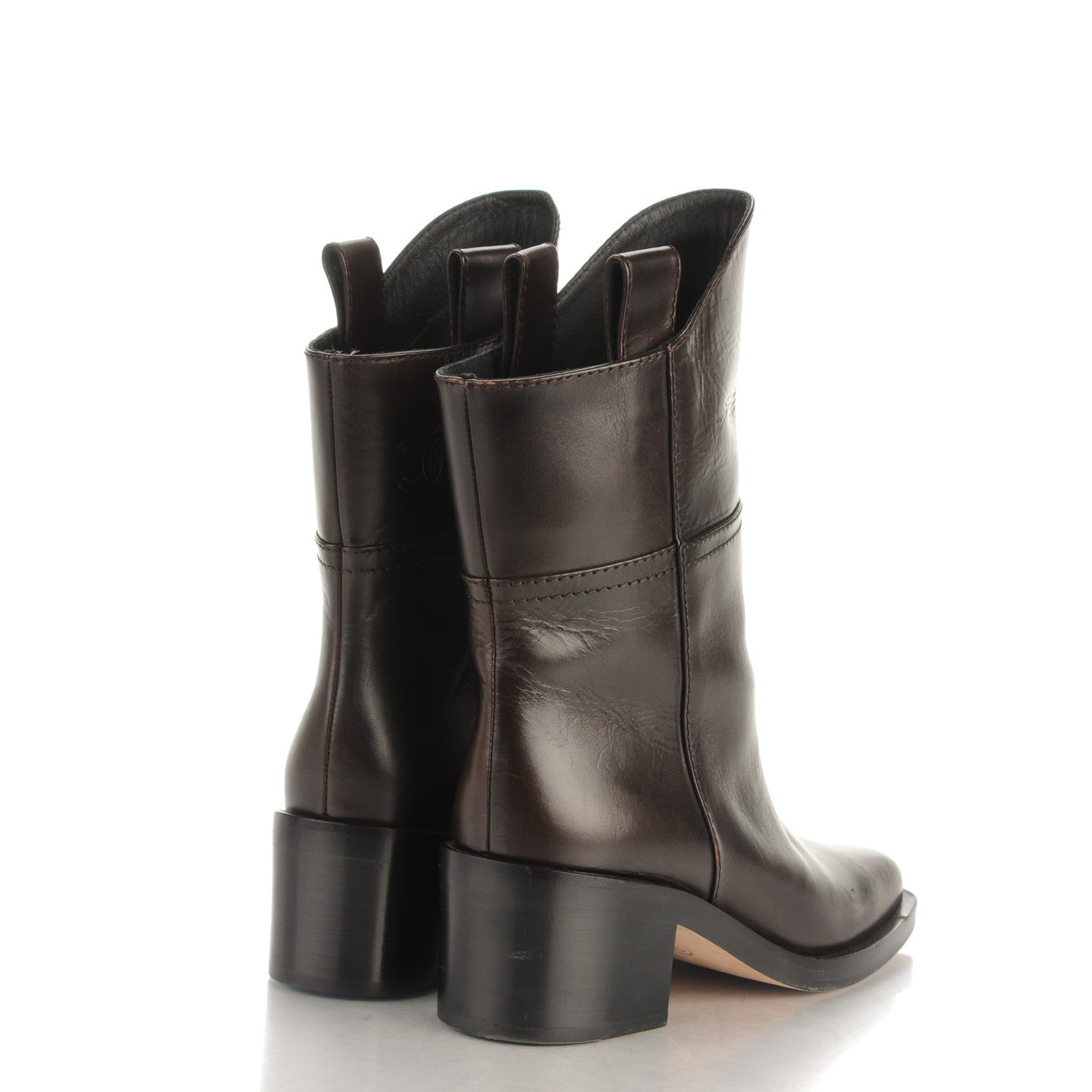 Chanel Calfskin CC Boots 37.5 Dark Brown 4 of 7