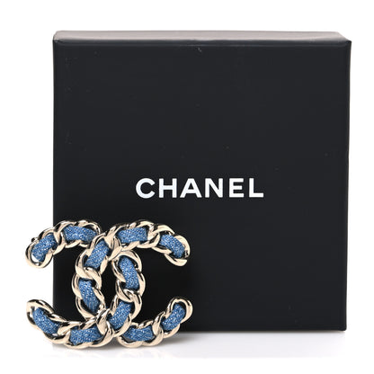 Chanel Metal Denim Braided CC Brooch Blue Gold 4 of 4