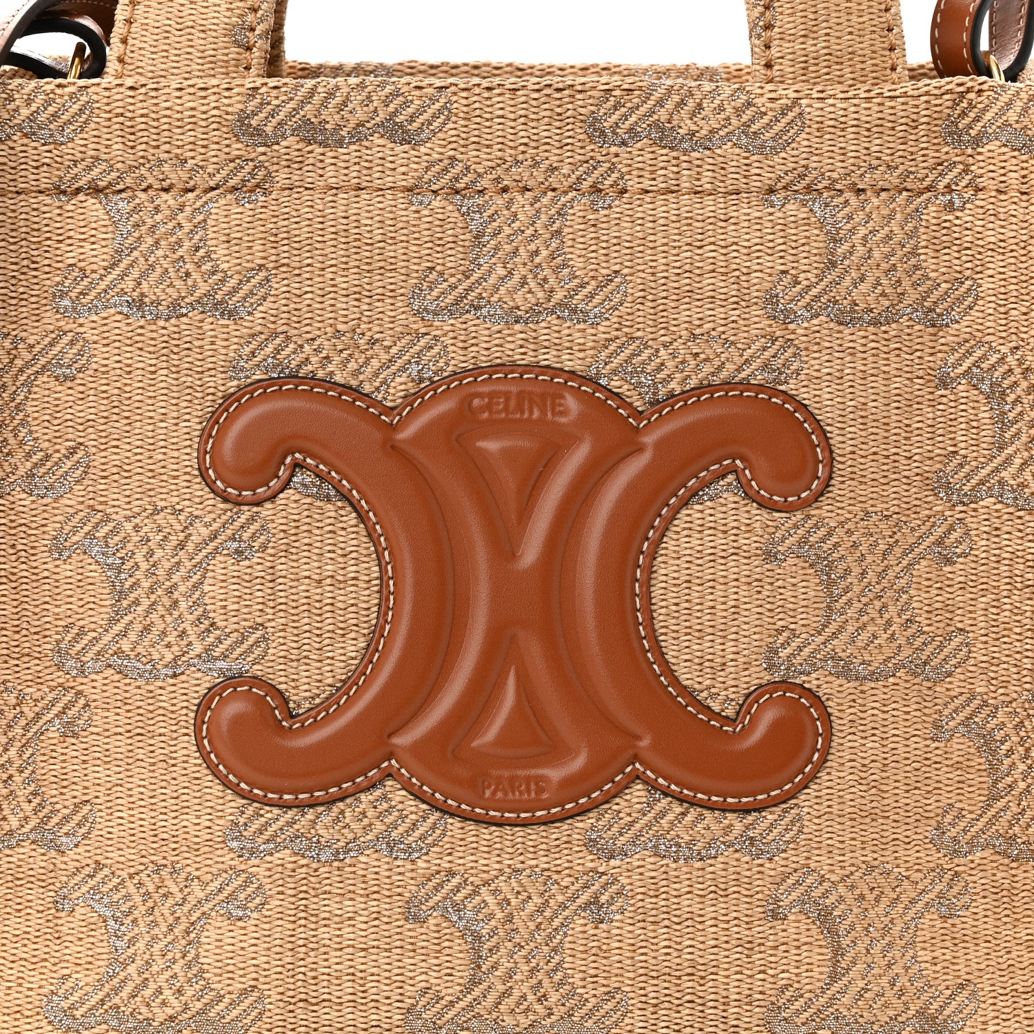 Celine Raffia Effect Calfskin Triomphe Jacquard Small Cabas Thais Natural Black 7 of 9