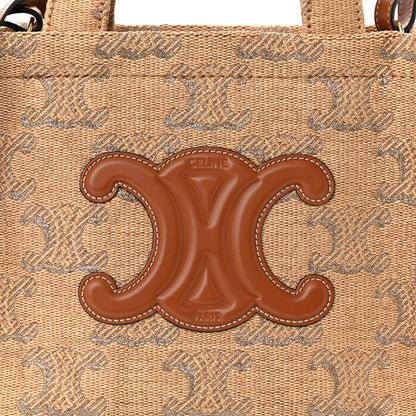 Celine Raffia Effect Calfskin Triomphe Jacquard Small Cabas Thais Natural Black 7 of 9