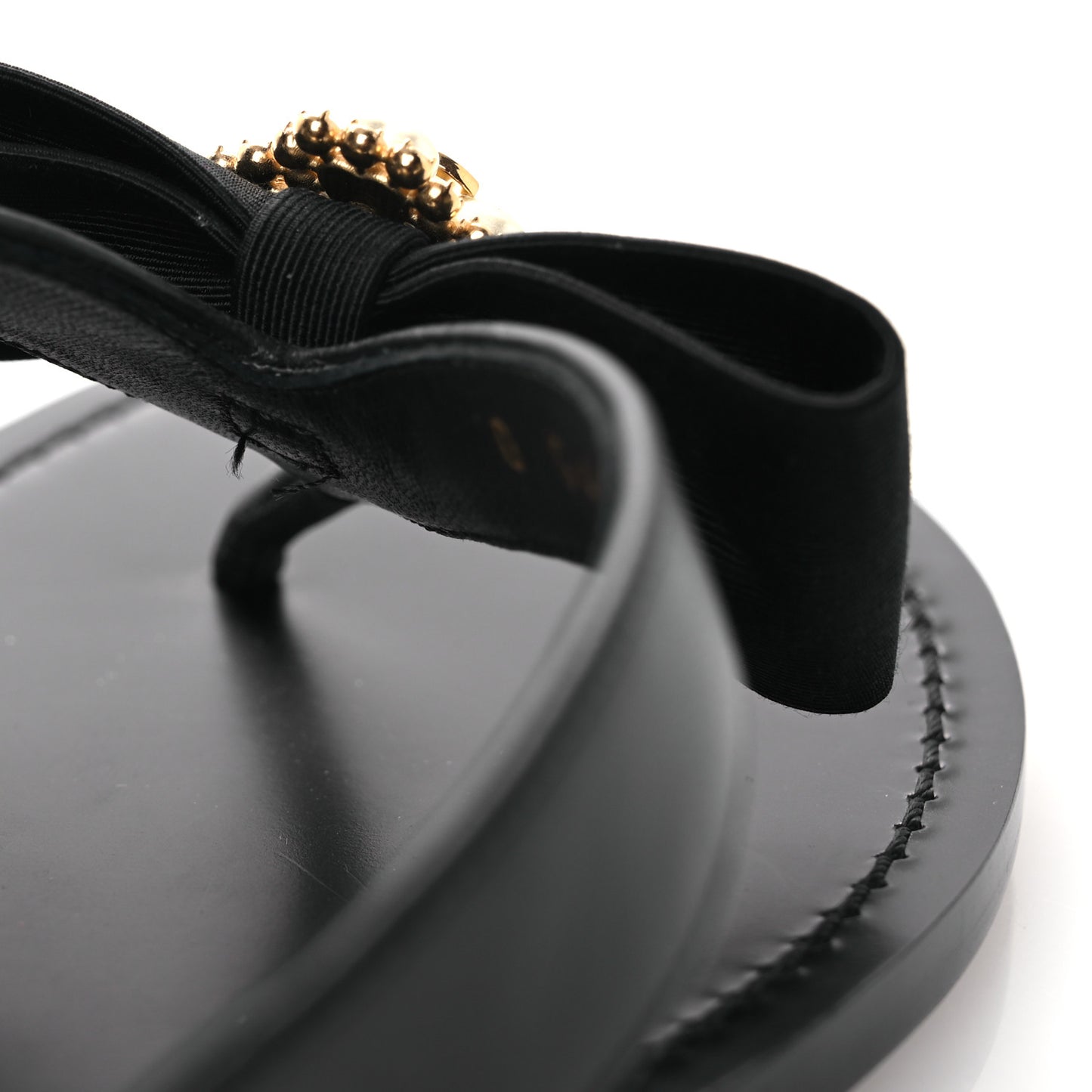 Lambskin Grosgrain Bow Pearl Thong Sandals 39 Black