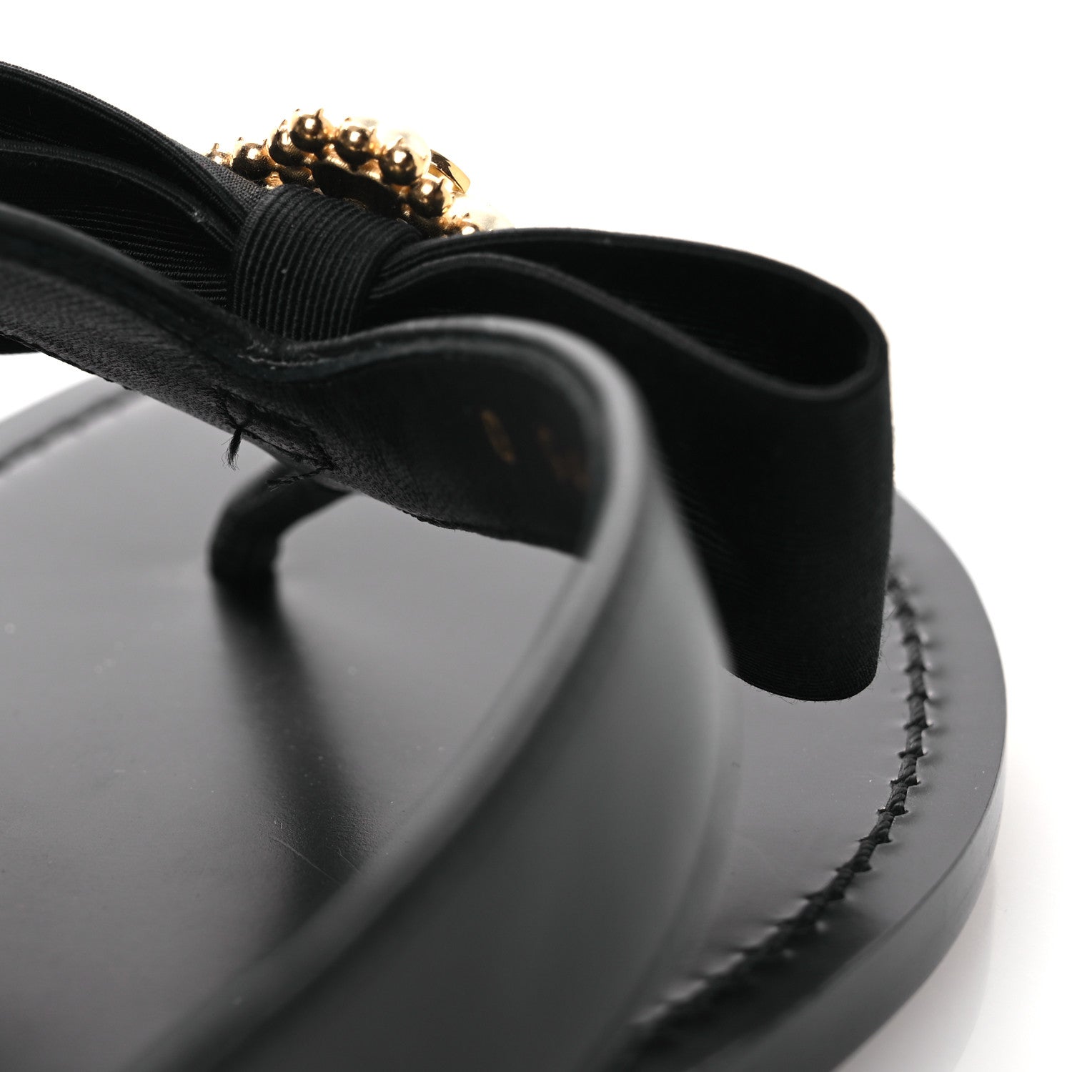 Chanel Lambskin Grosgrain Bow Pearl Thong Sandals 39 Black 21 of 24
