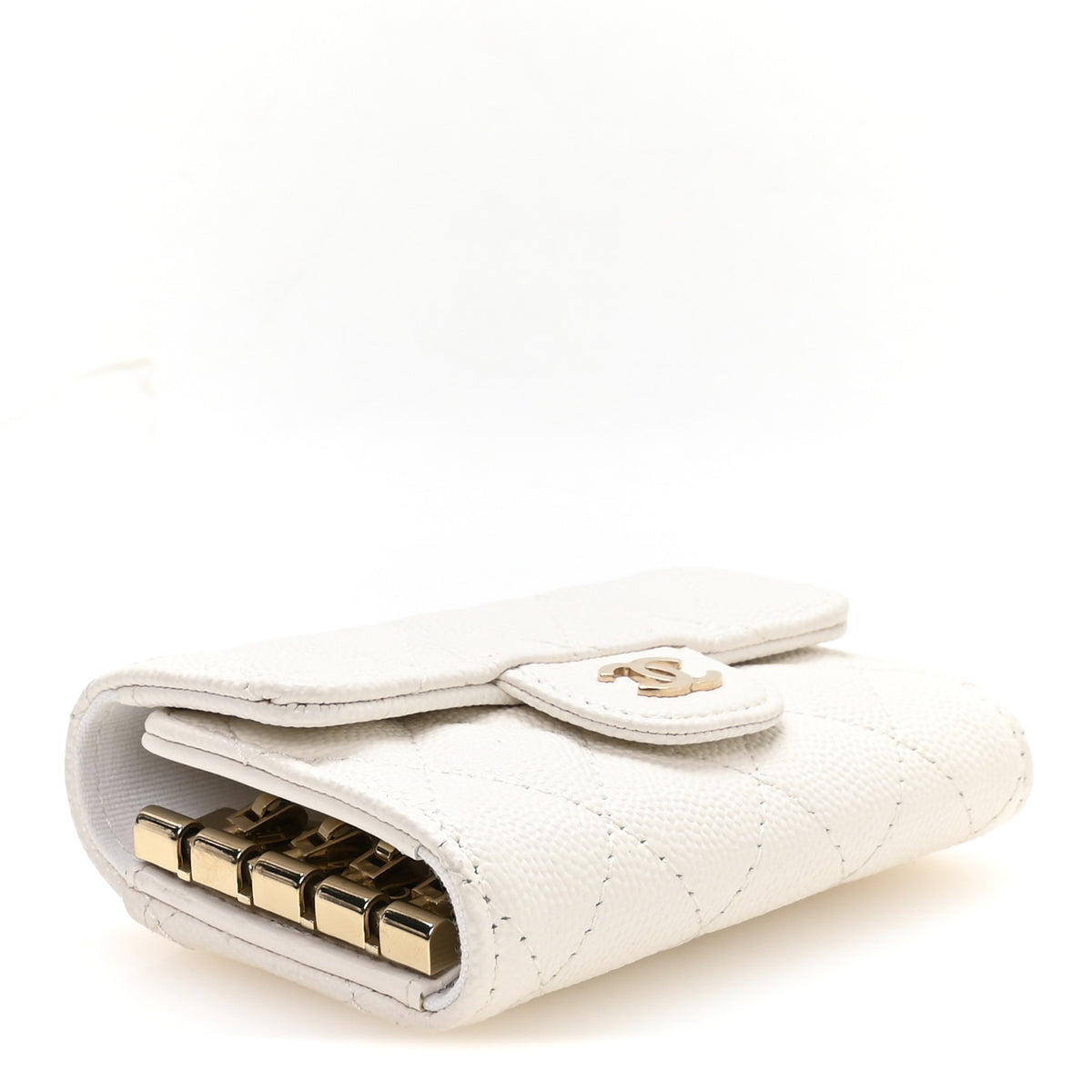 Caviar Quilted Classic 4 Key Holder Wallet White
