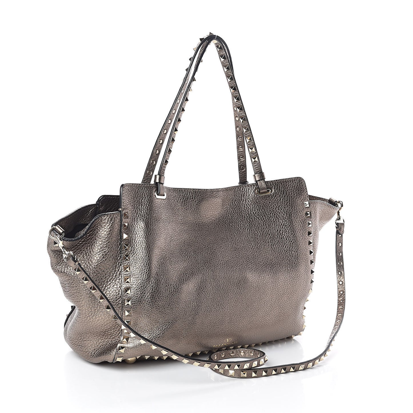 Metallic Alce Printed Calfskin Medium Rockstud Tote Sasso