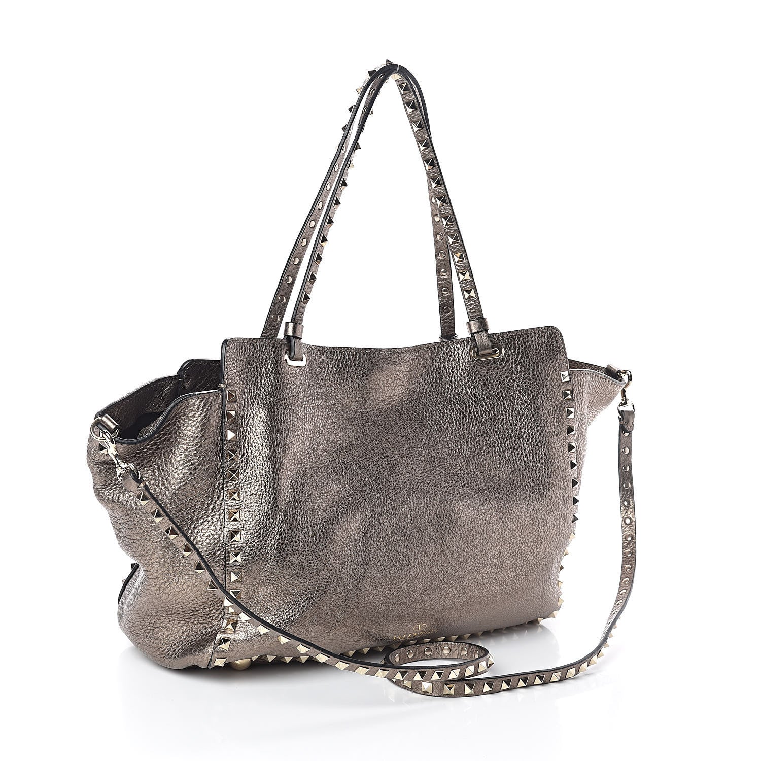 Valentino Garavani Metallic Alce Printed Calfskin Medium Rockstud Tote Sasso 3 of 9