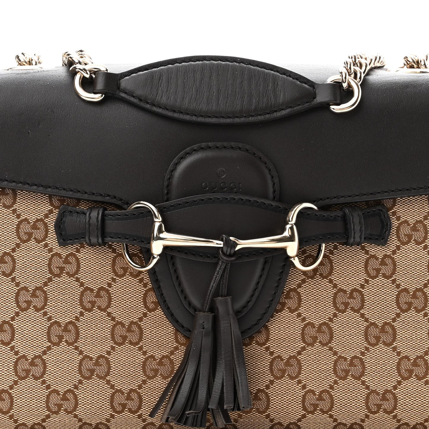 Monogram Margaux Calfskin Medium Emily Chain Shoulder Bag Beige Ebony Cocoa