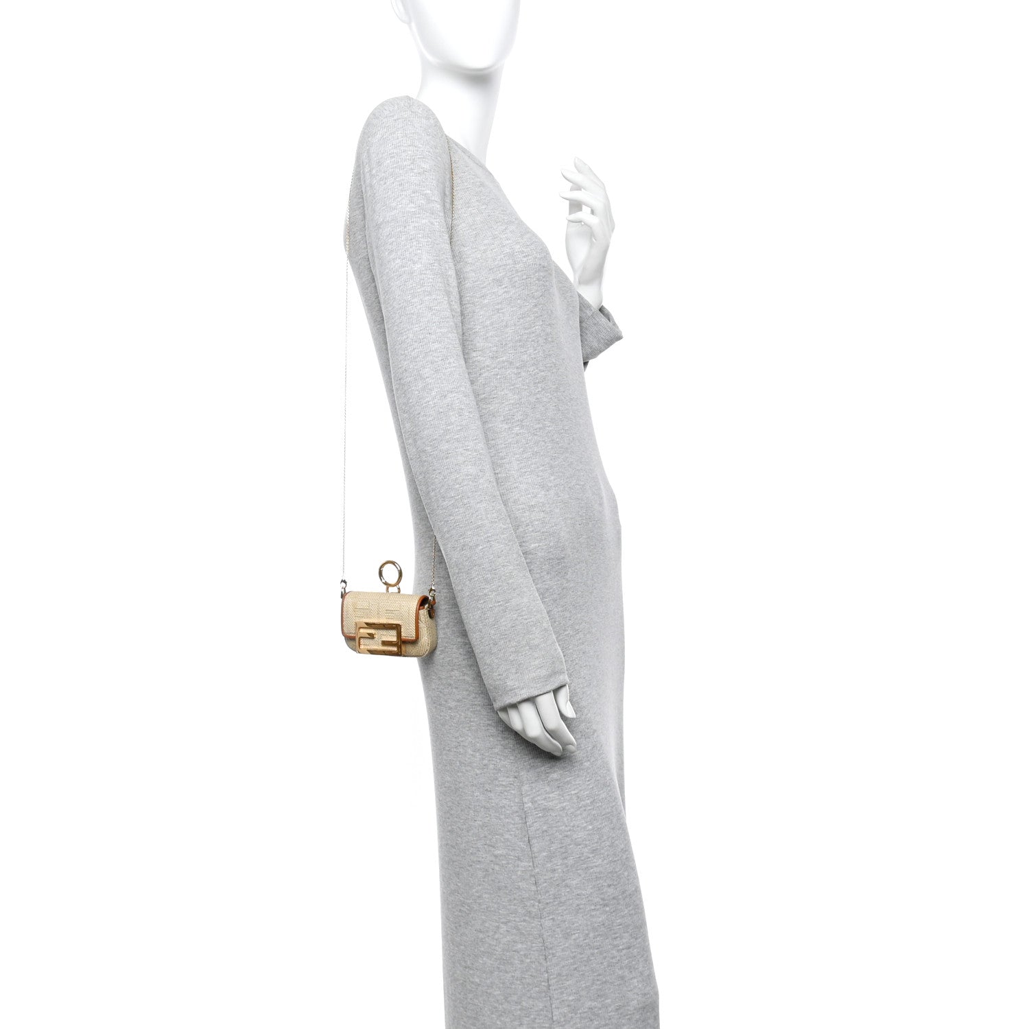 Fendi Raffia Vitello King Lucido FF Embroidered Nano Maxi Buckle Baguette Charm Alchemy Brandy 2 of 11