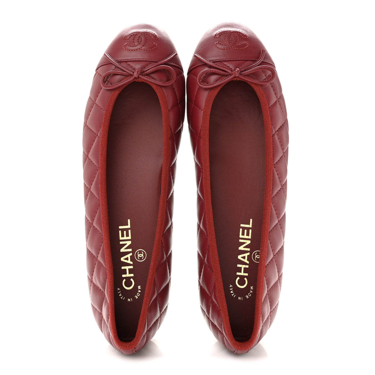 Chanel Lambskin Quilted CC Cap Toe Ballerina Flats 40 Burgundy 2 of 10