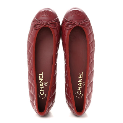 Chanel Lambskin Quilted CC Cap Toe Ballerina Flats 40 Burgundy 2 of 10