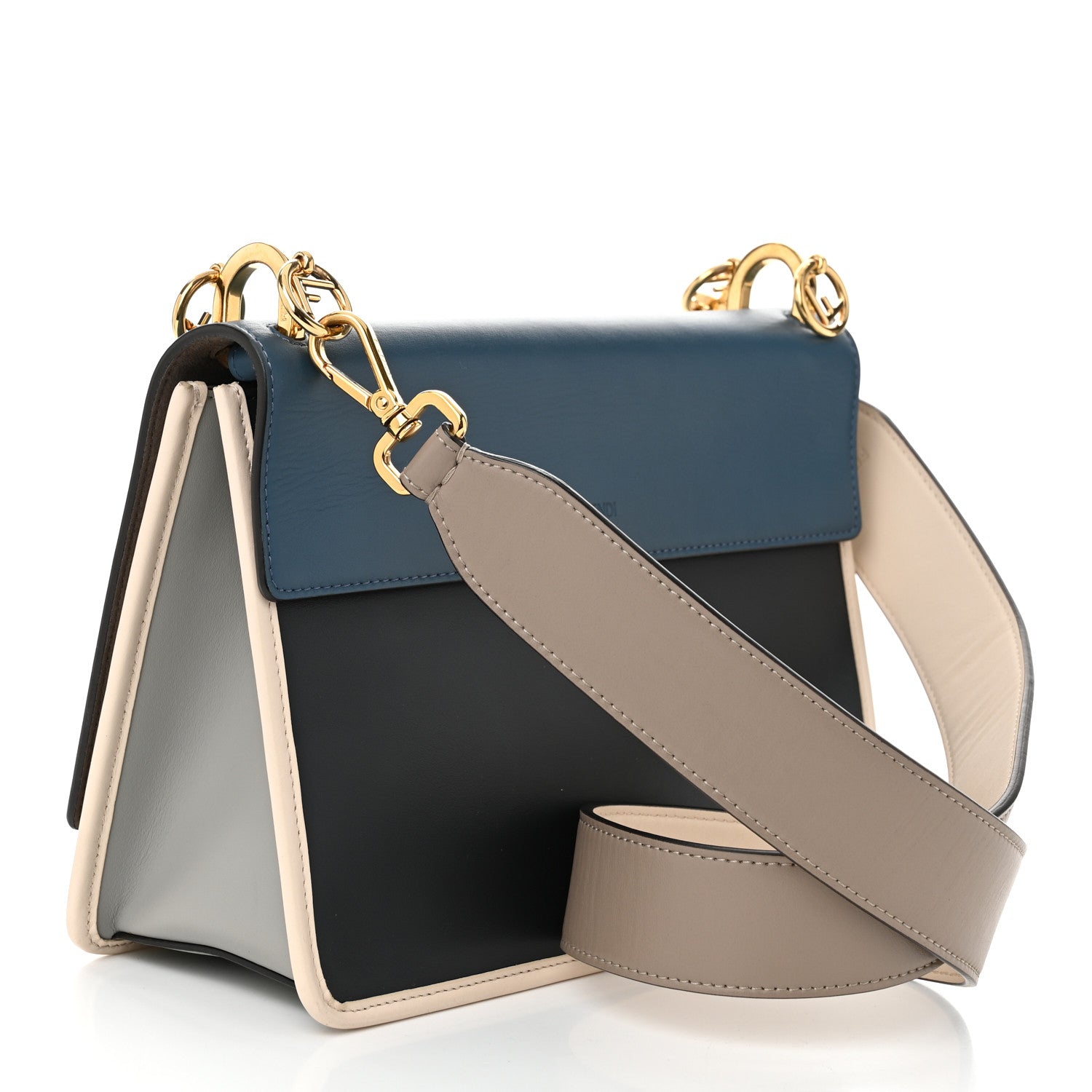 Fendi Vitello Century Opaco F is Fendi Kan I Shoulder Bag Blue Beige Black 3 of 9