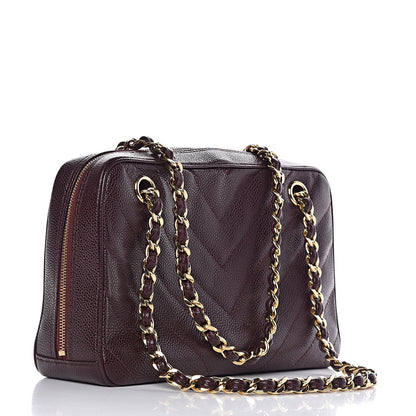 Chanel Caviar Chevron Quilted Camera Case Burgundy 3 of 12
