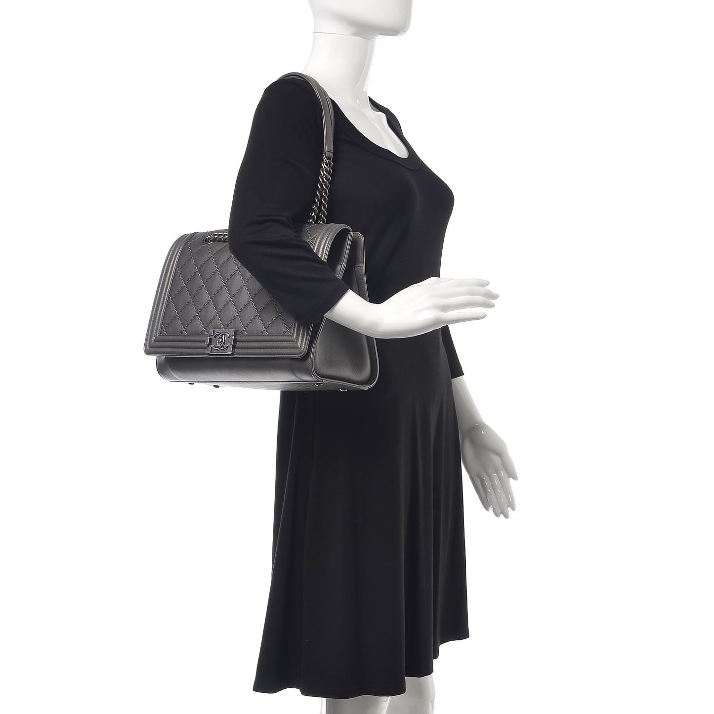 Calfskin Stitched Large Boy Shopping Tote Grey