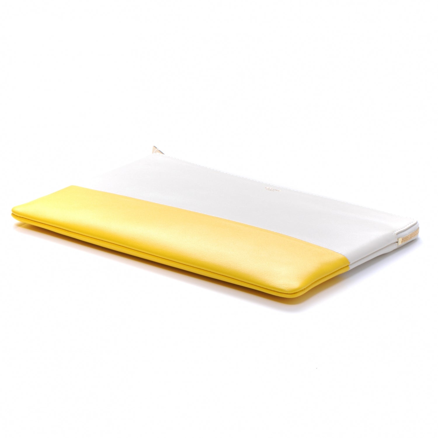 Celine Lambskin Bi-Color Solo Clutch Pouch White Yellow 3 of 8