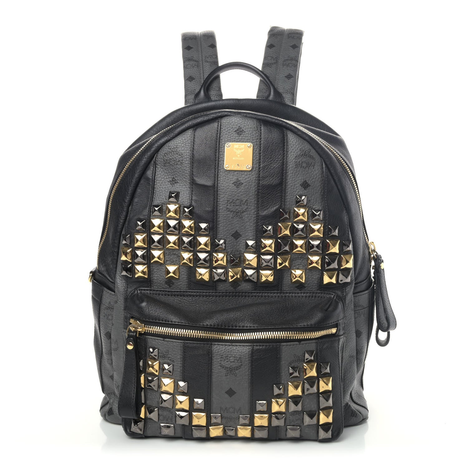MCM Striped Visetos Studded Medium Stark M Backpack Black Phantom Grey 1 of 4