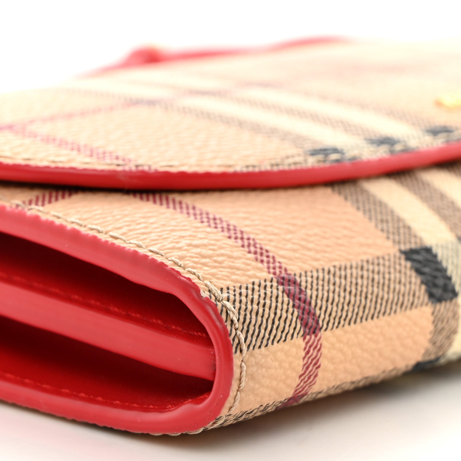 Burberry Haymarket Check Henley Wallet On Chain Coral Red 10 of 11