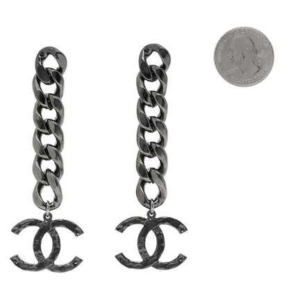 Chanel Metal CC Pick Drop Earrings Ruthenium 2 of 5