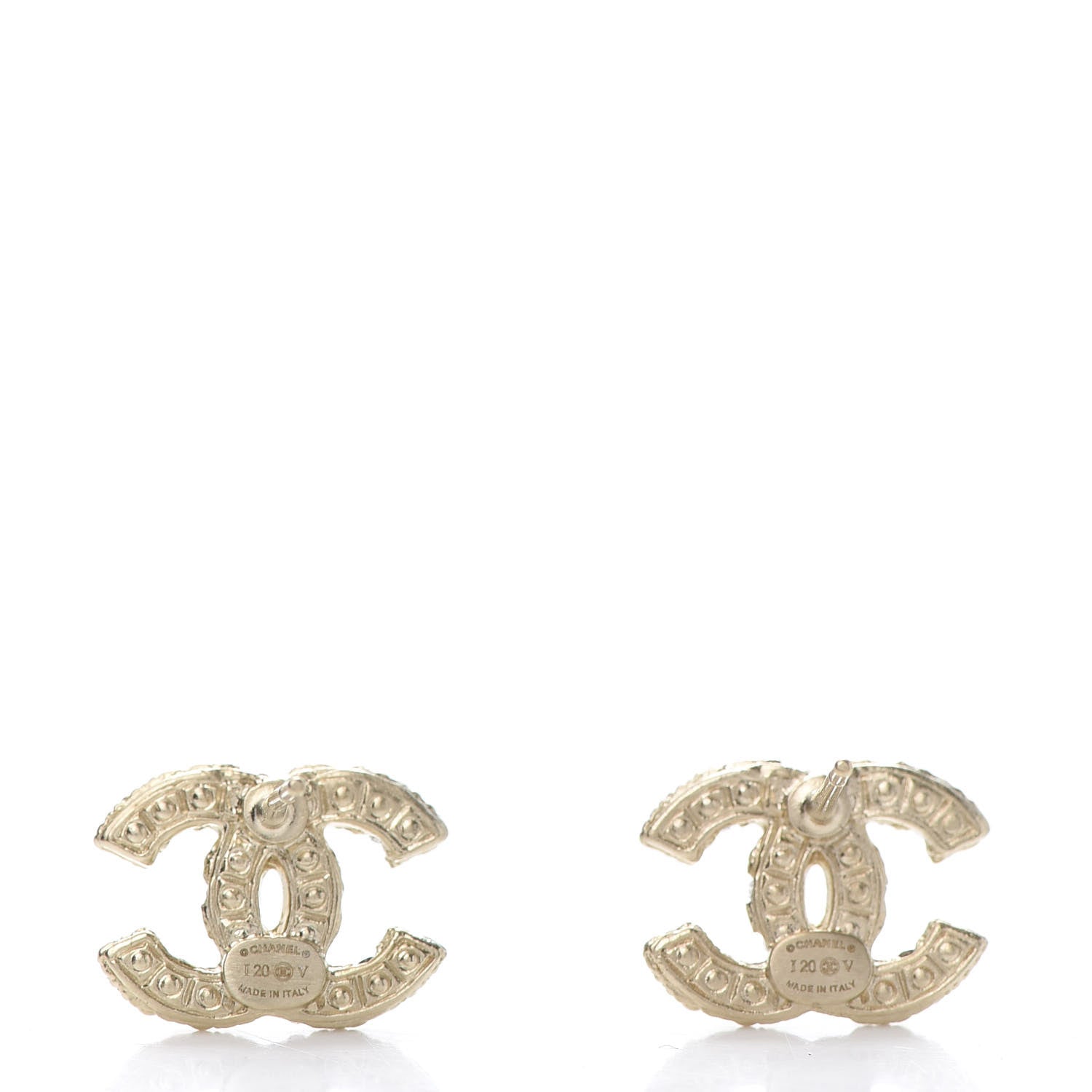 Chanel Metal Graduated Pearl Crystal CC Earrings Light Gold 4 of 5