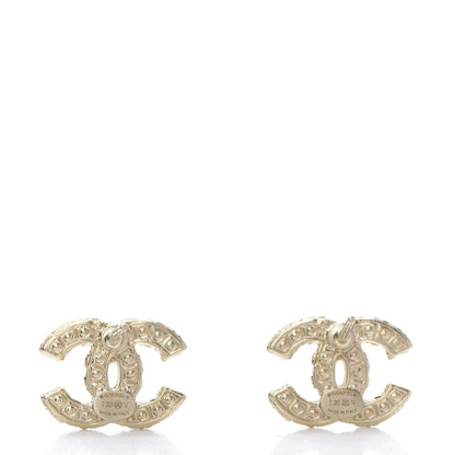 Chanel Metal Graduated Pearl Crystal CC Earrings Light Gold 4 of 5