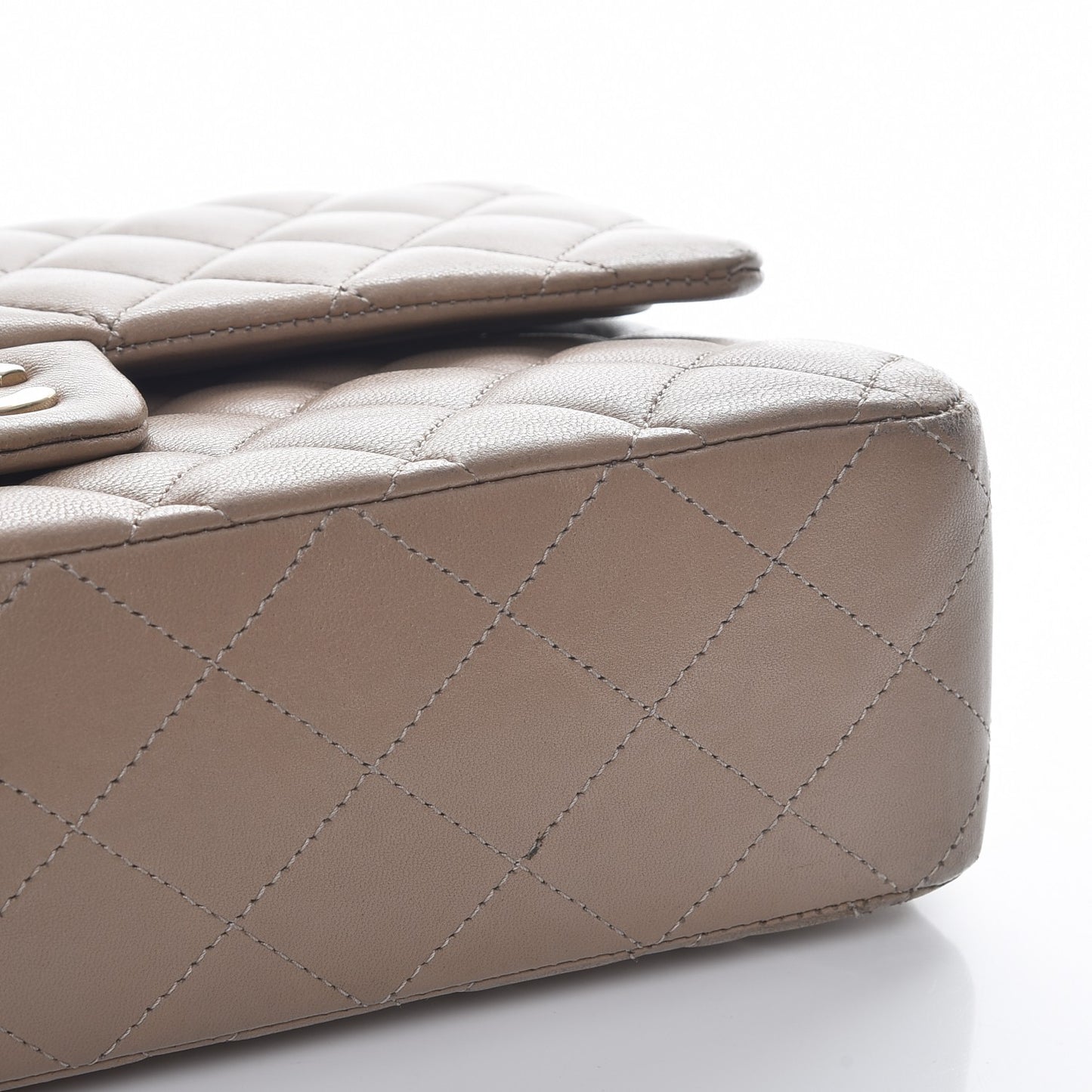 Lambskin Quilted Medium Double Flap Beige