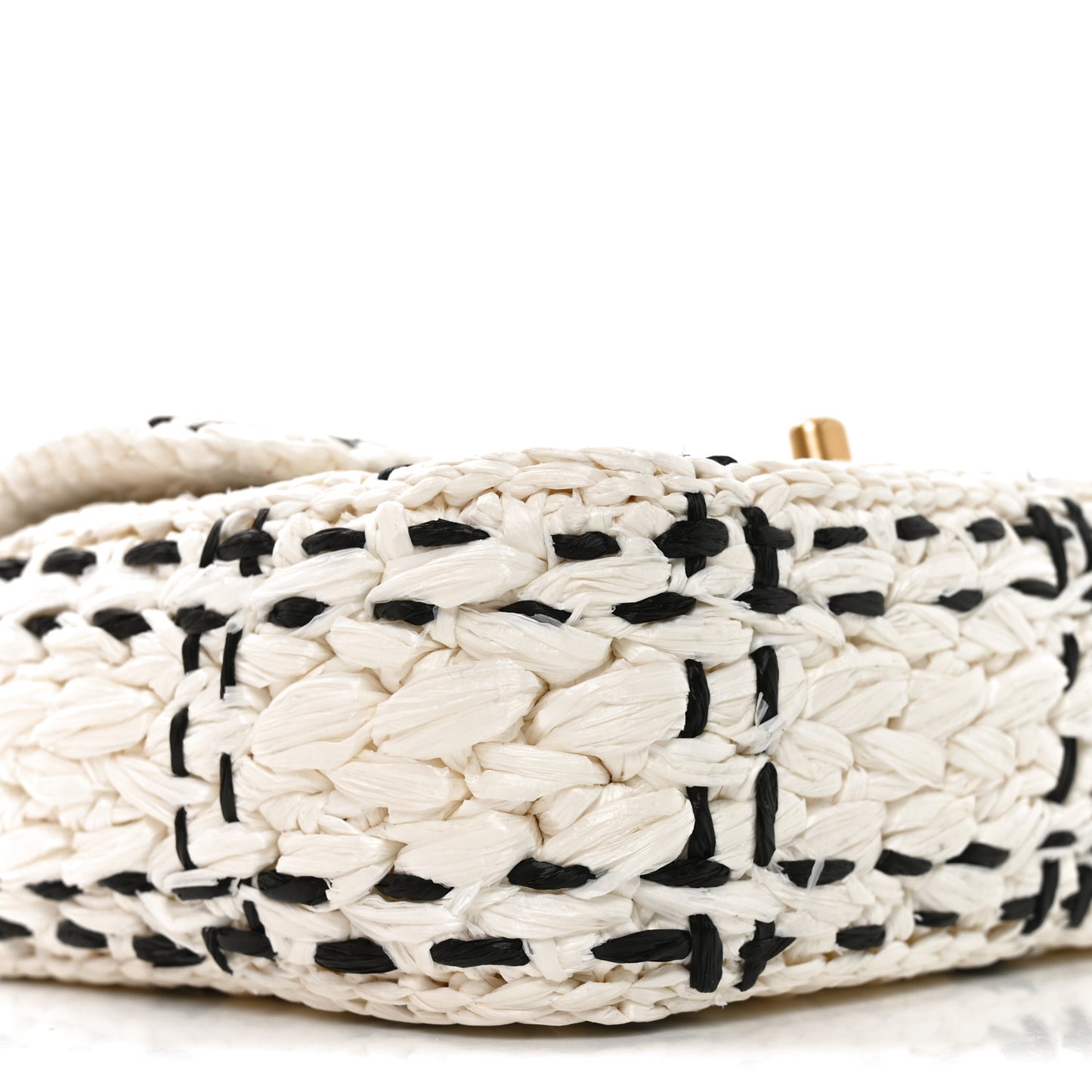 Raffia Effect Tweedy Mini Flap Bag White Black