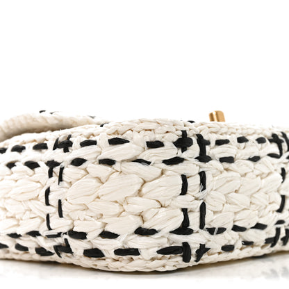 Chanel Raffia Effect Tweedy Mini Flap Bag White Black 17 of 21