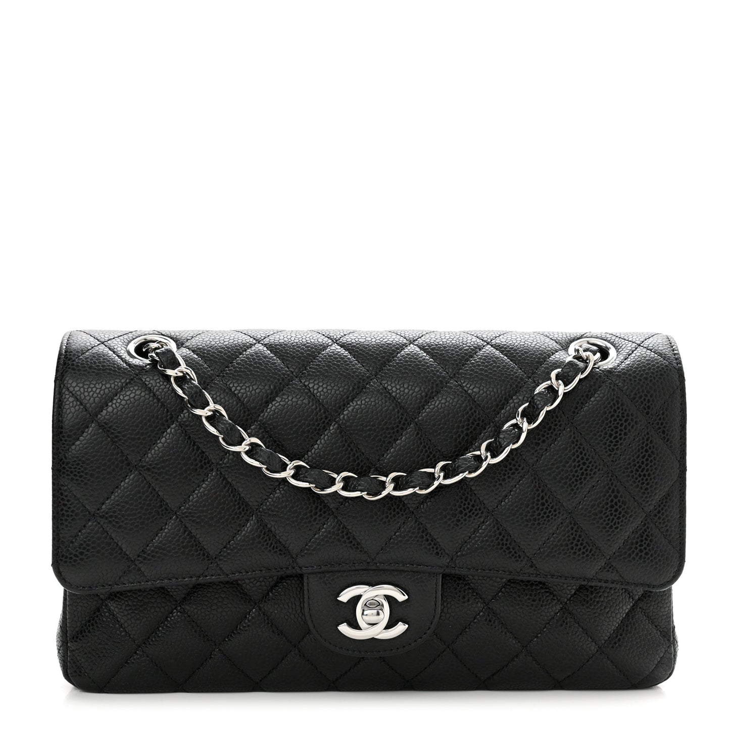 Caviar Quilted Medium Double Flap Black