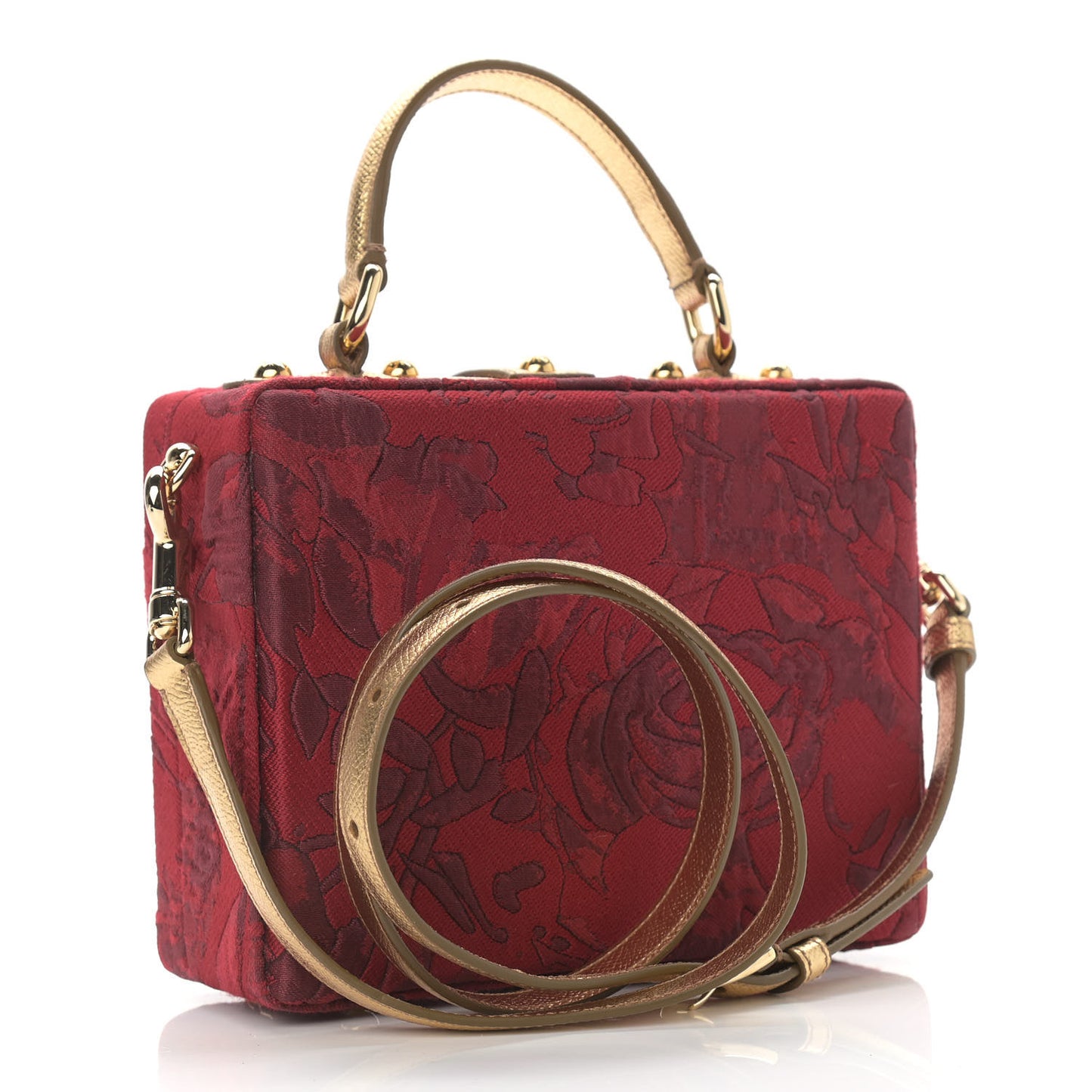 Brocade Dauphine Crystal Embellished Box Bag Red Gold