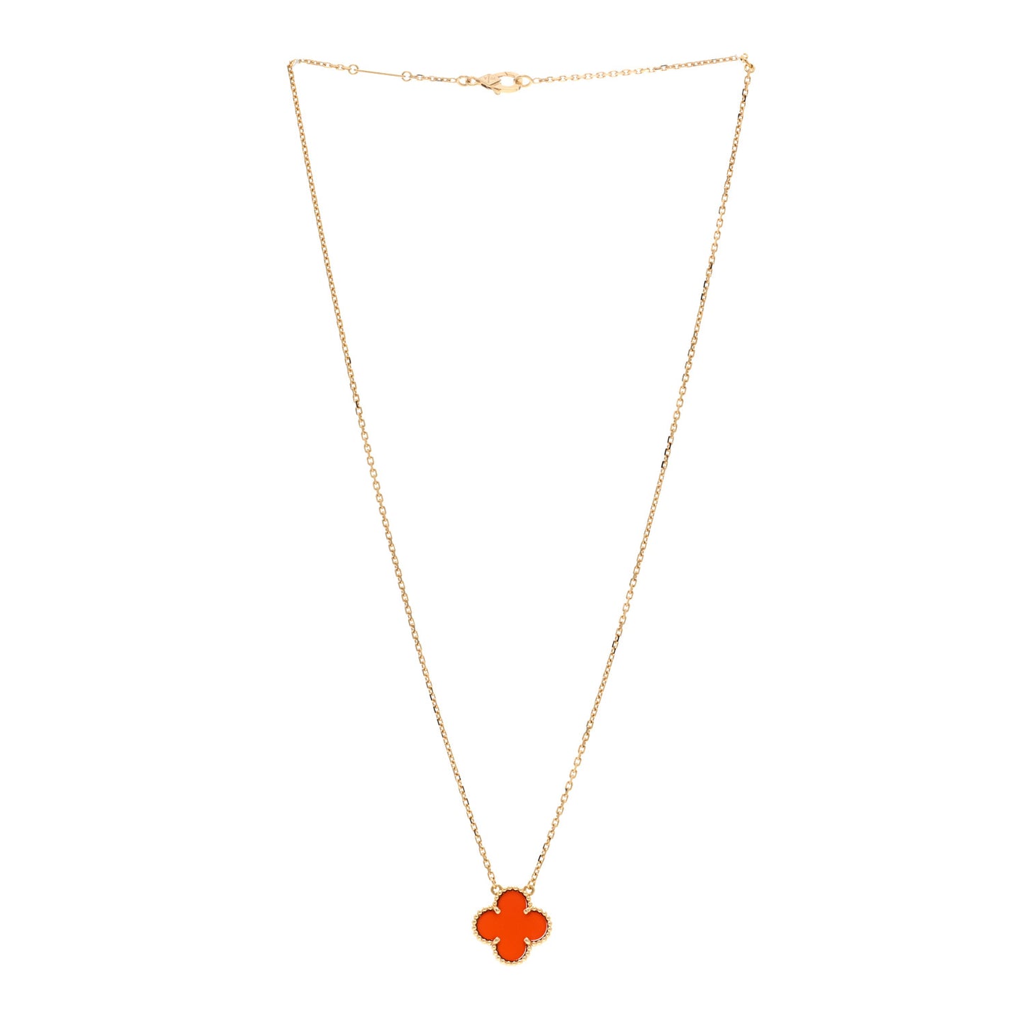 18K Yellow Gold Carnelian Vintage Alhambra Pendant Necklace