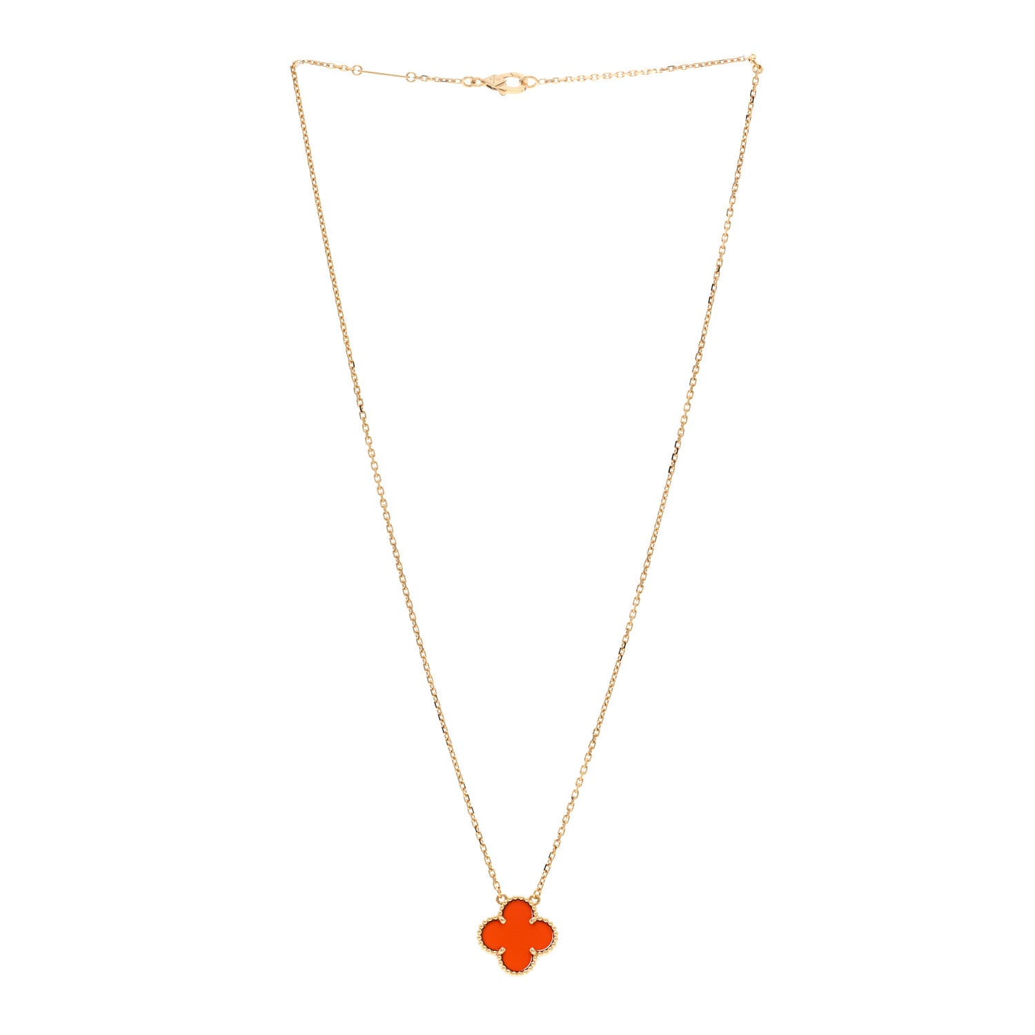Van Cleef & Arpels 18K Yellow Gold Carnelian Vintage Alhambra Pendant Necklace 3 of 6