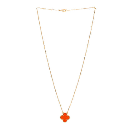 Van Cleef & Arpels 18K Yellow Gold Carnelian Vintage Alhambra Pendant Necklace 3 of 6