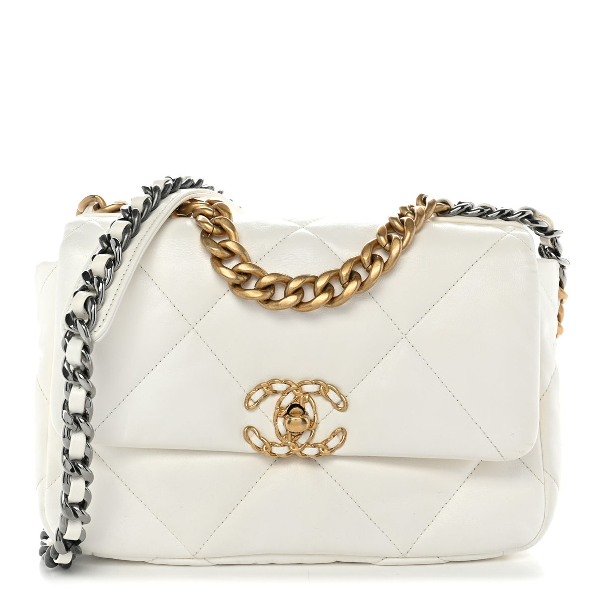 Chanel Goatskin Quilted Medium Chanel 19 Flap White 1 of 10