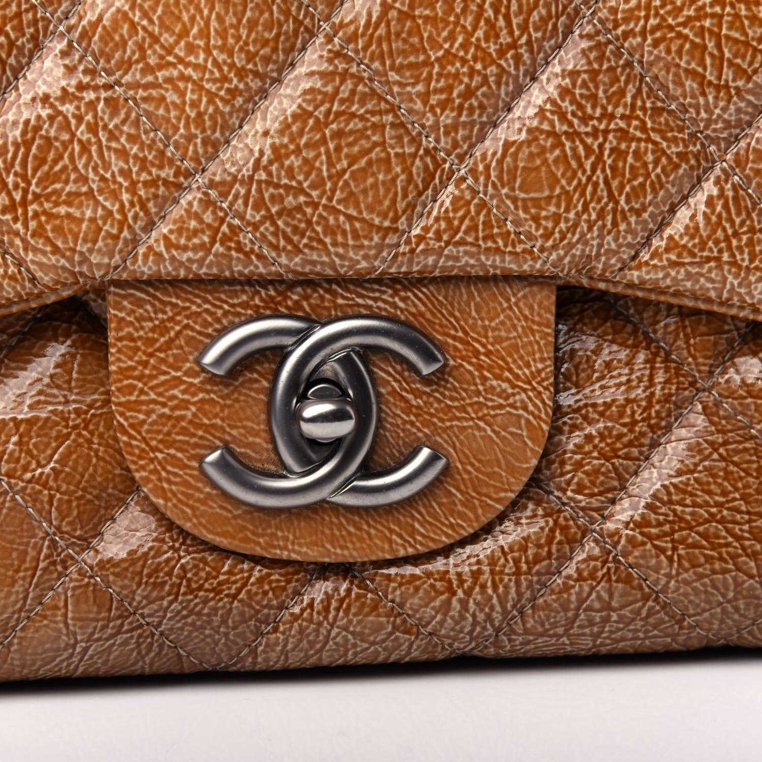 Chanel Crinkled Patent Quilted Jumbo Single Flap Beige 10 of 10