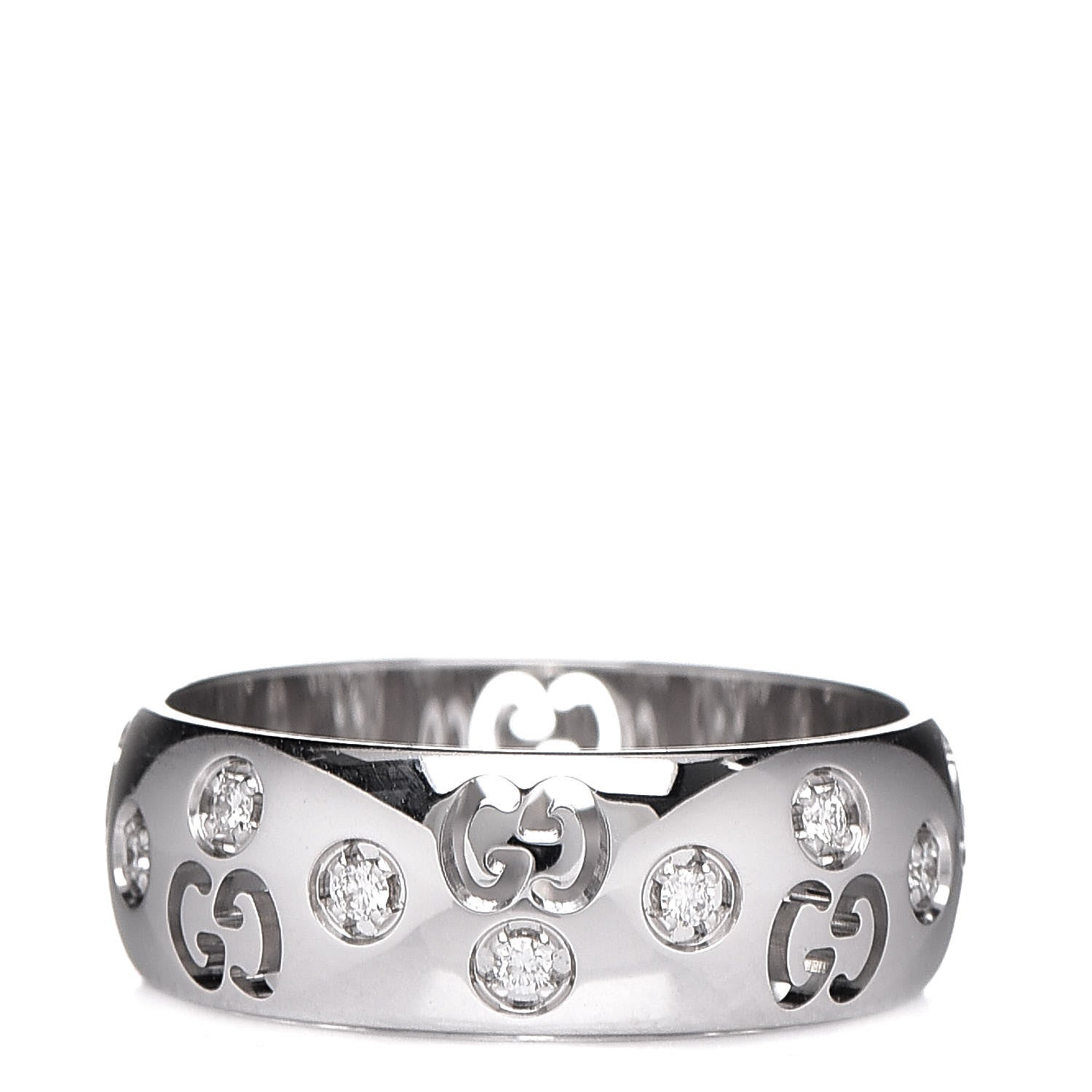Gucci 18K White Gold Diamond 6mm Icon Band Ring 50 5.25 1 of 8