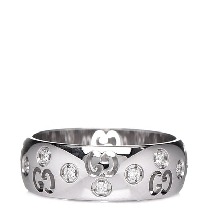 Gucci 18K White Gold Diamond 6mm Icon Band Ring 50 5.25 1 of 8
