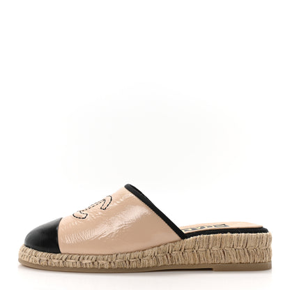 Chanel Crumpled Goatskin CC Espadrille Mules 36 Beige Black 1 of 10