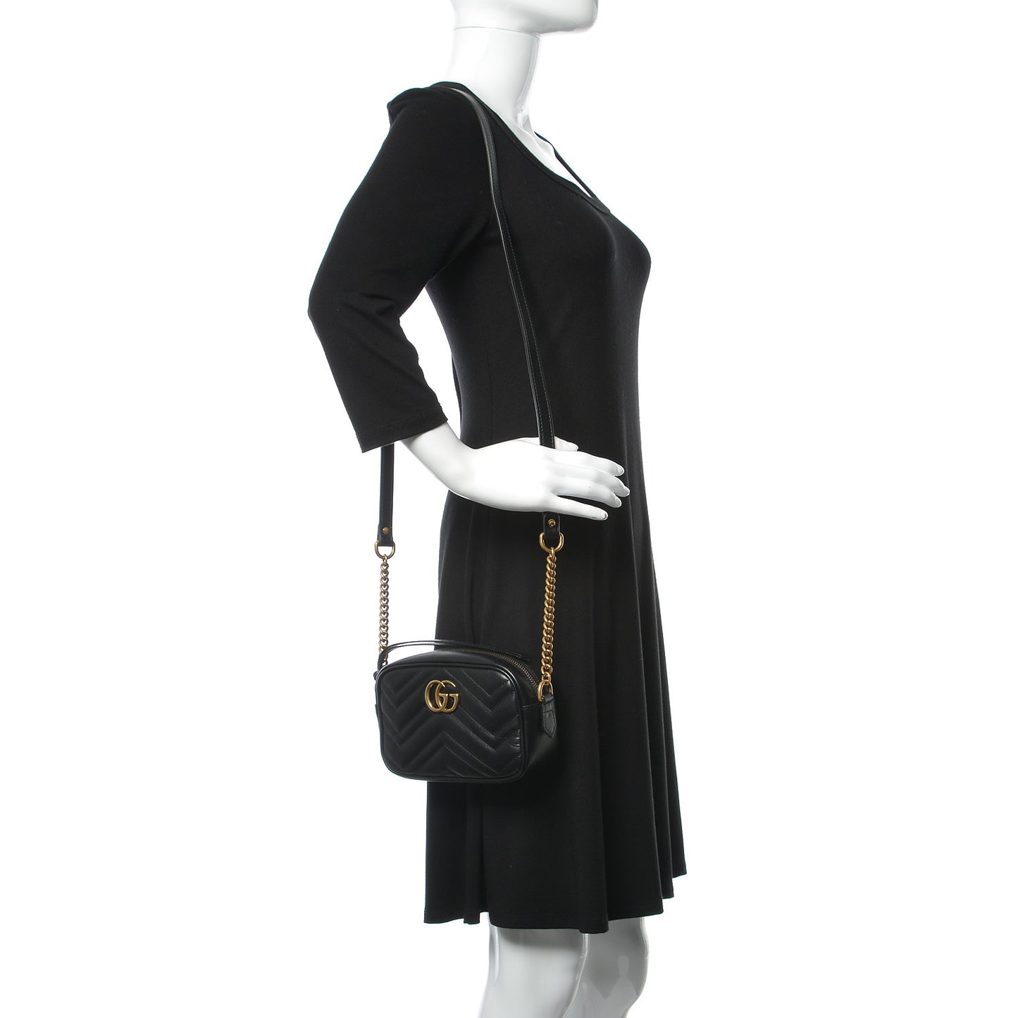Calfskin Matelasse Mini GG Marmont Chain Shoulder Bag Black