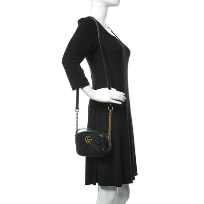 Gucci Calfskin Matelasse Mini GG Marmont Chain Shoulder Bag Black 2 of 9