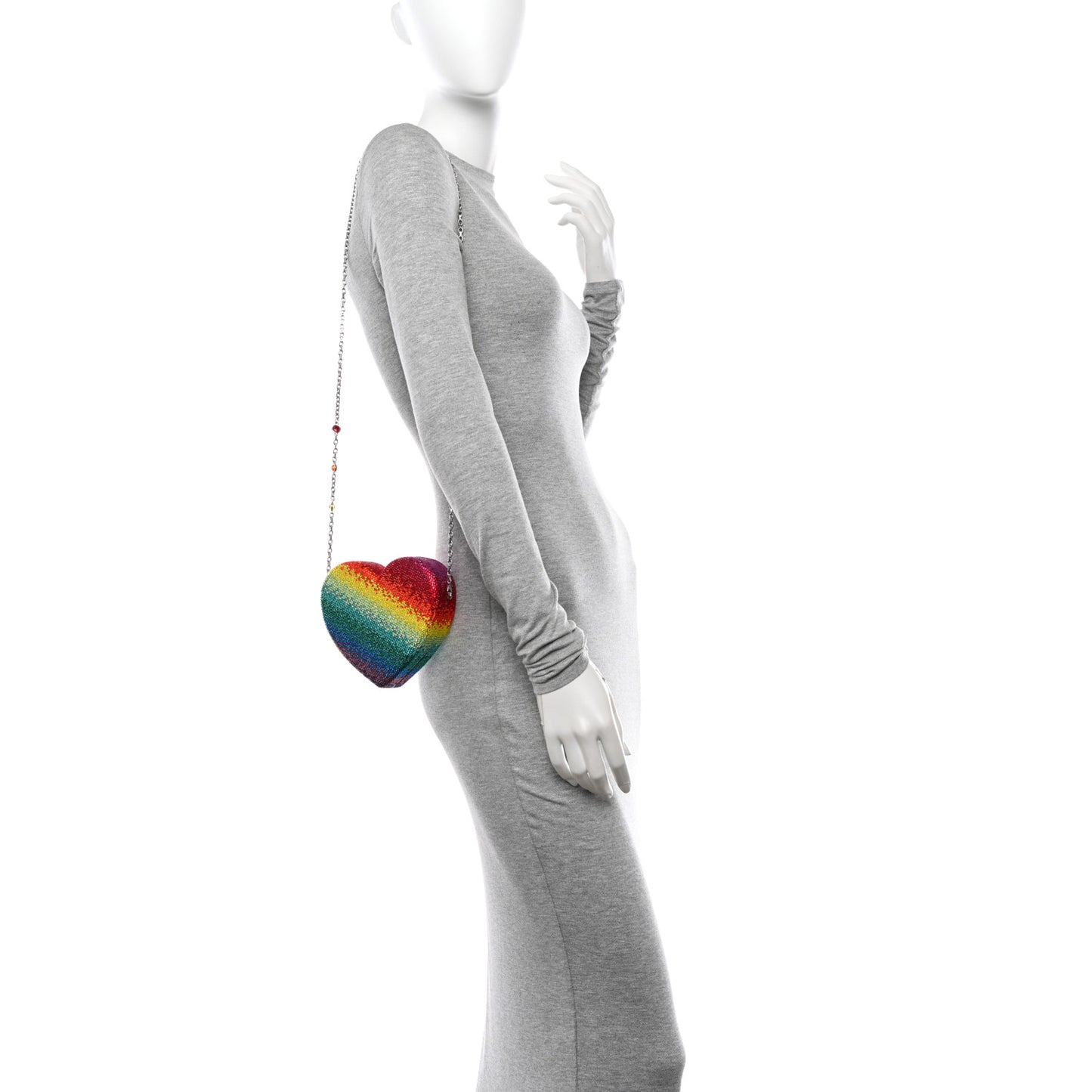 Crystal Rainbow Heart Minaudiere Clutch Silver Multicolor