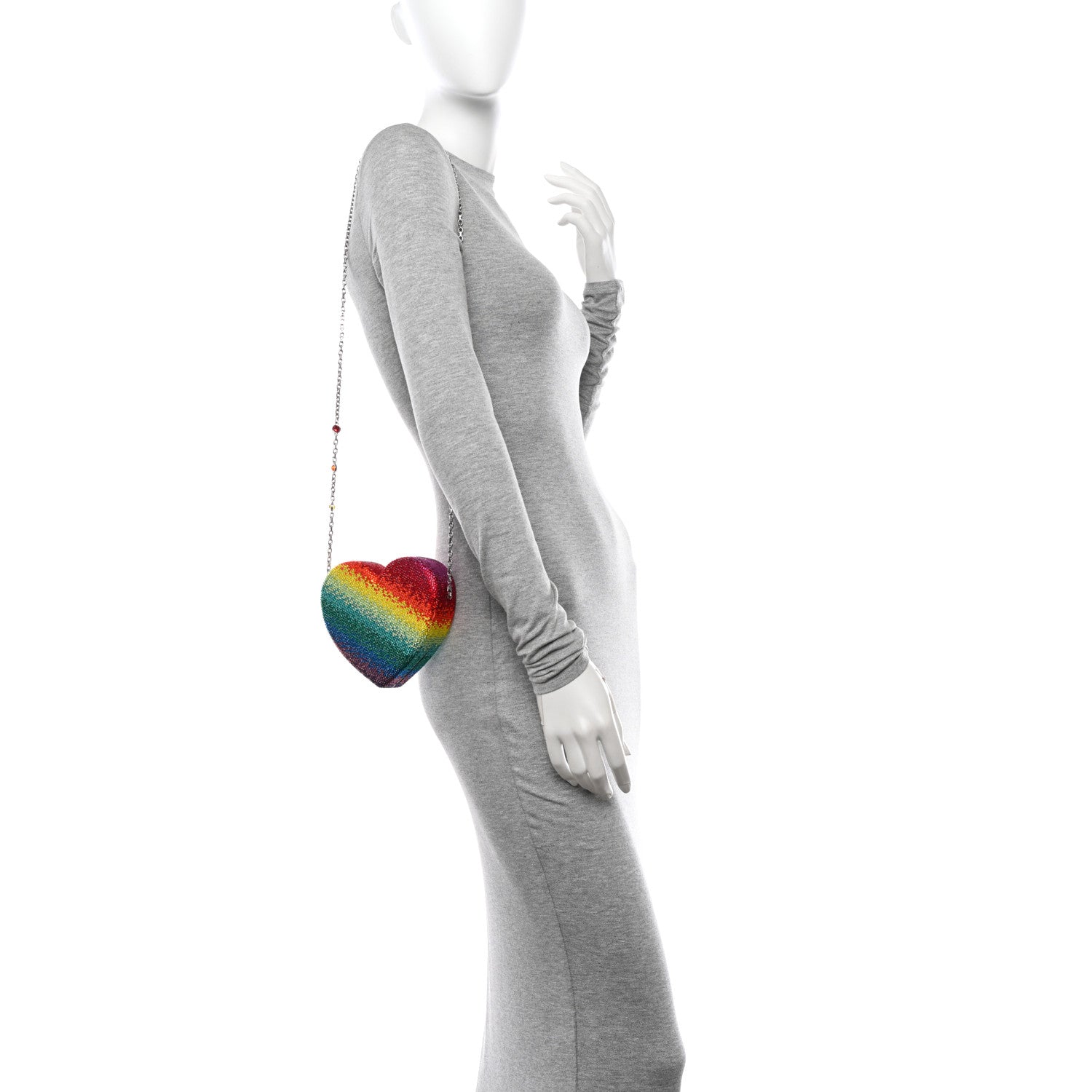 Judith Leiber Crystal Rainbow Heart Minaudiere Clutch Silver Multicolor 2 of 11