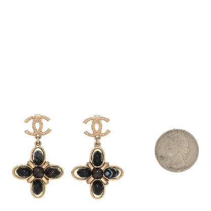 Chanel Resin CC Flower Drop Earrings Gold Black 2 of 5
