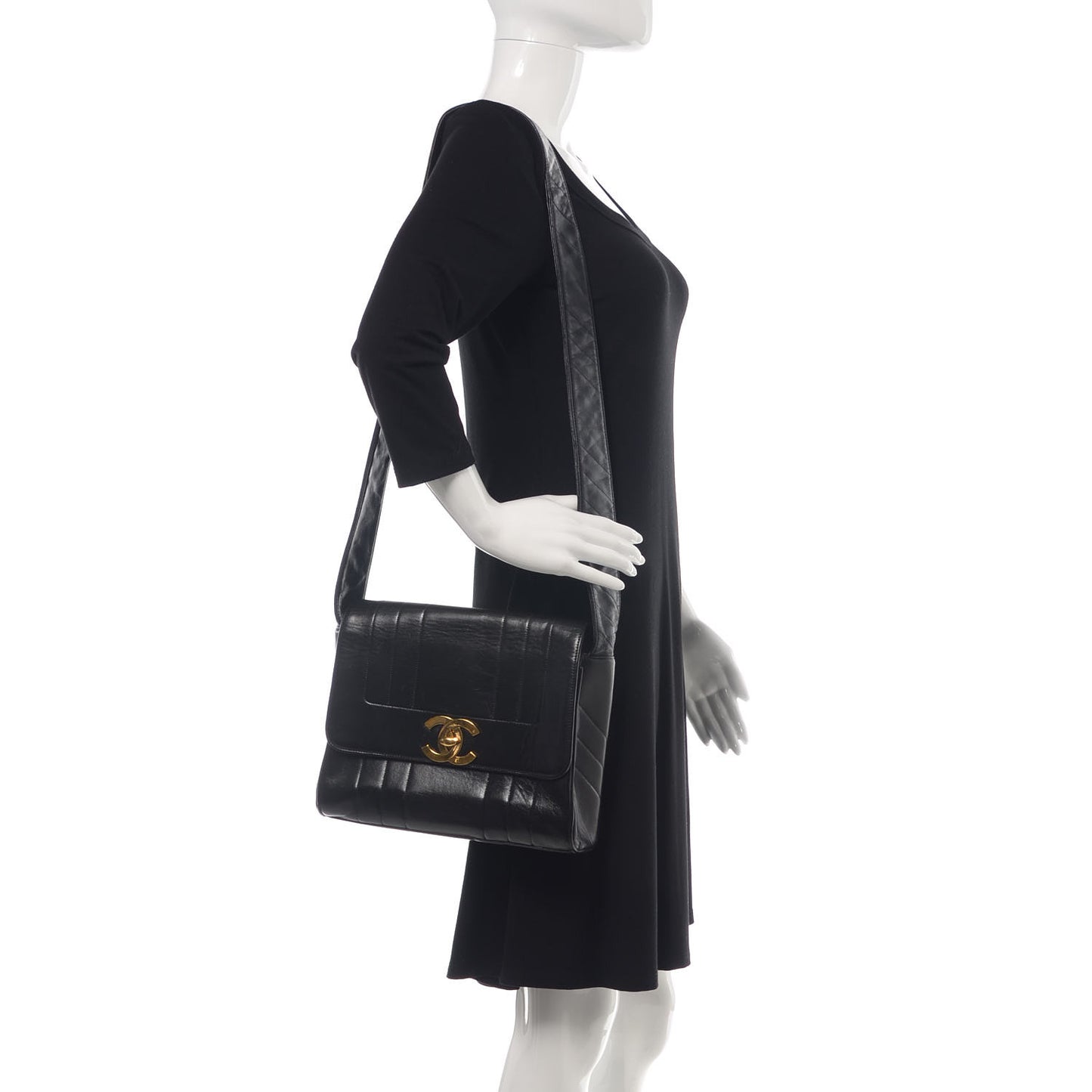 Lambskin Vertical Quilted CC Flap Shoulder Bag Black