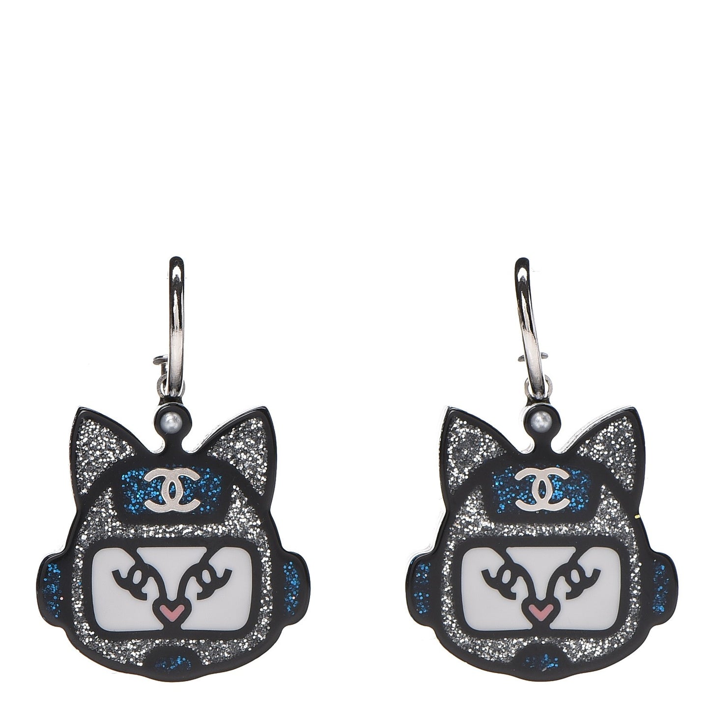 Resin Emoji Robot Cat Dangle Earrings Black Iridescent Grey