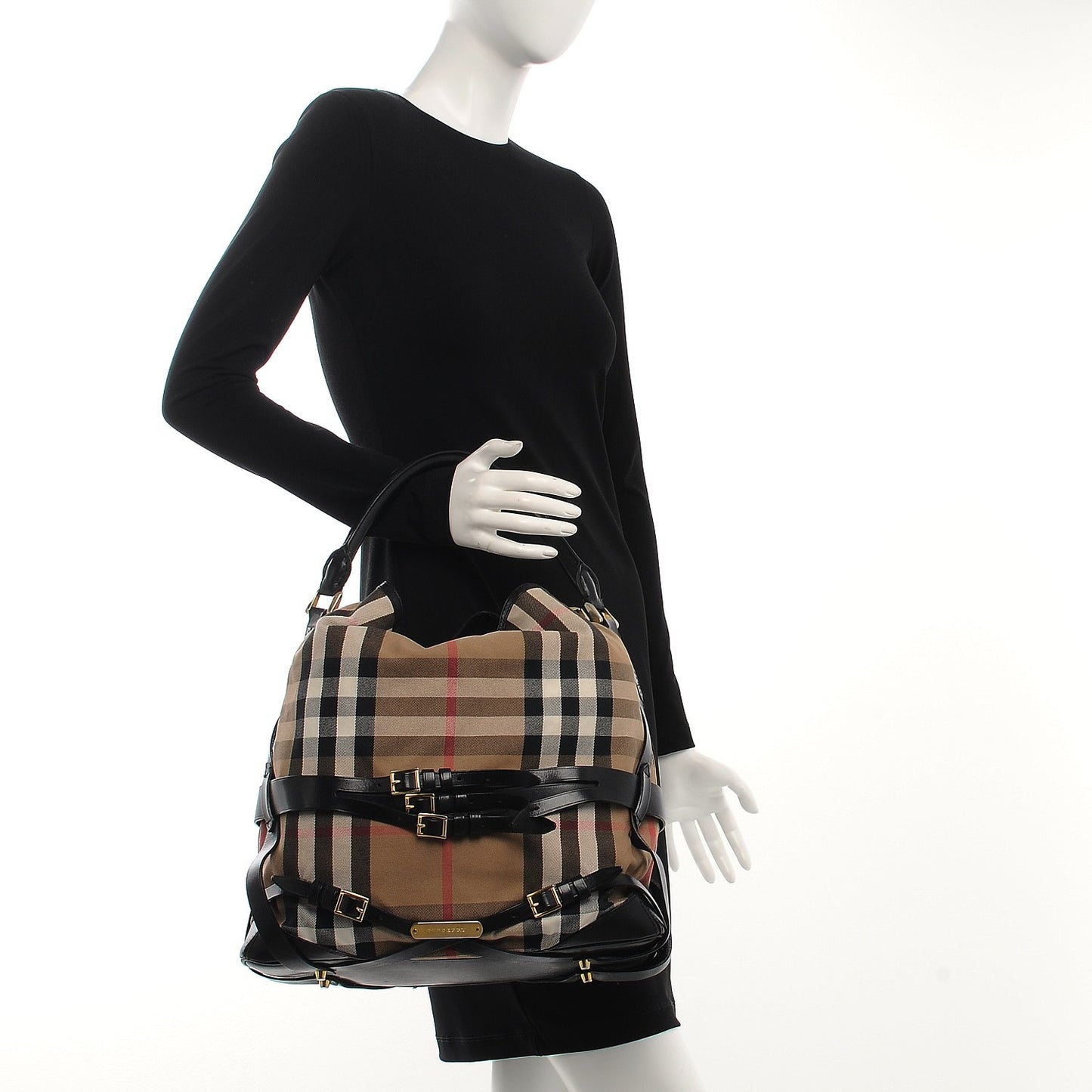 House Check Bridle Calfskin Medium Gosford Hobo Black