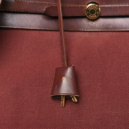 Hermes Toile Calfskin Herbag 39 GM Rouge H 11 of 15