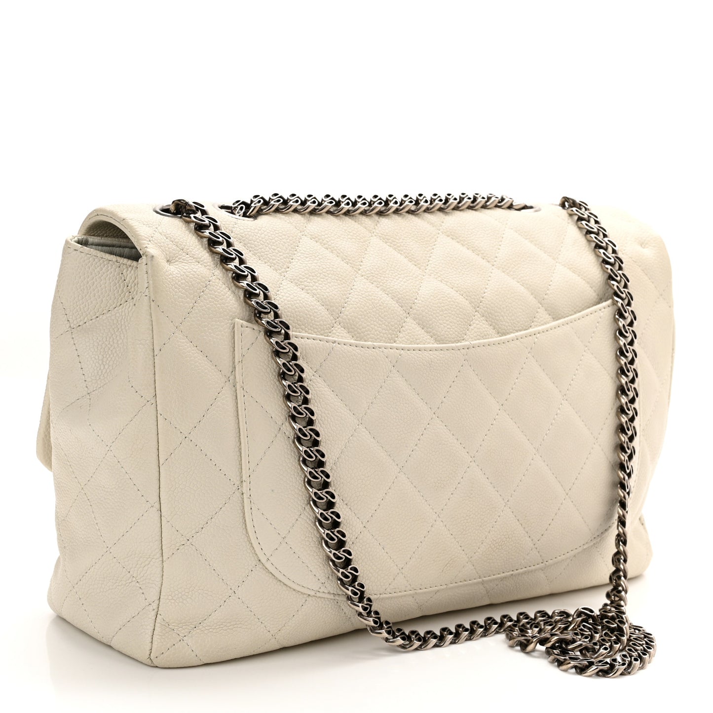 Caviar Quilted Jumbo Single Flap Bijoux Chain Ivory