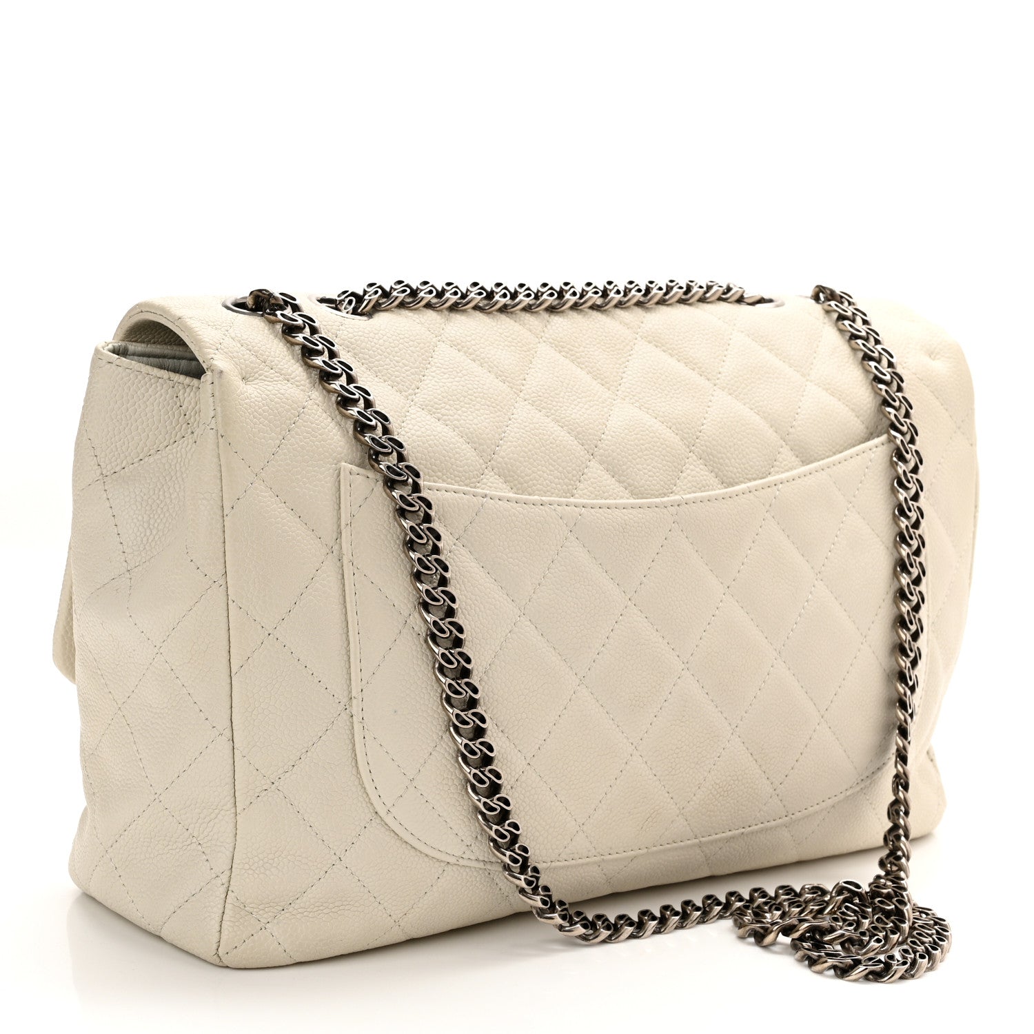 Chanel Caviar Quilted Jumbo Single Flap Bijoux Chain Ivory 3 of 12